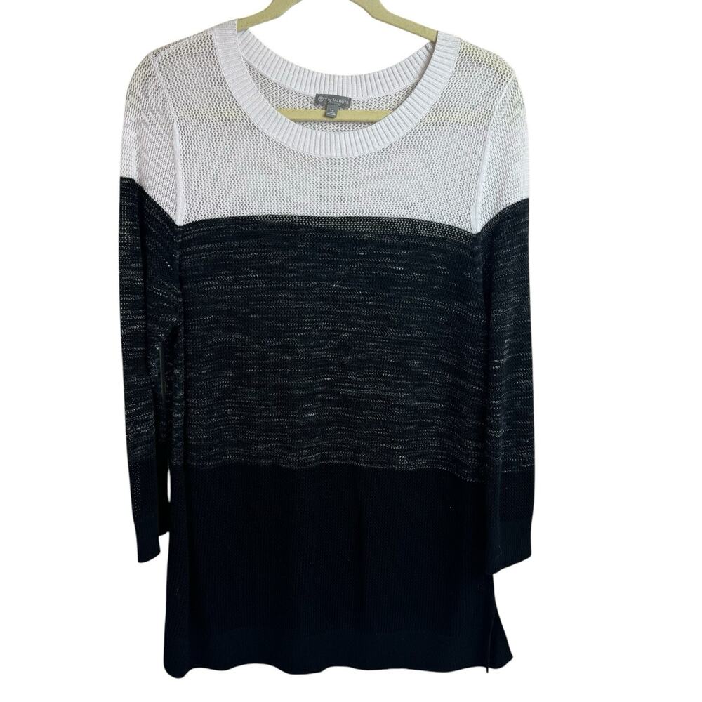 T By Talbots Womens Large P Color Block Long Sleeve Pullover Sweater Open Knit